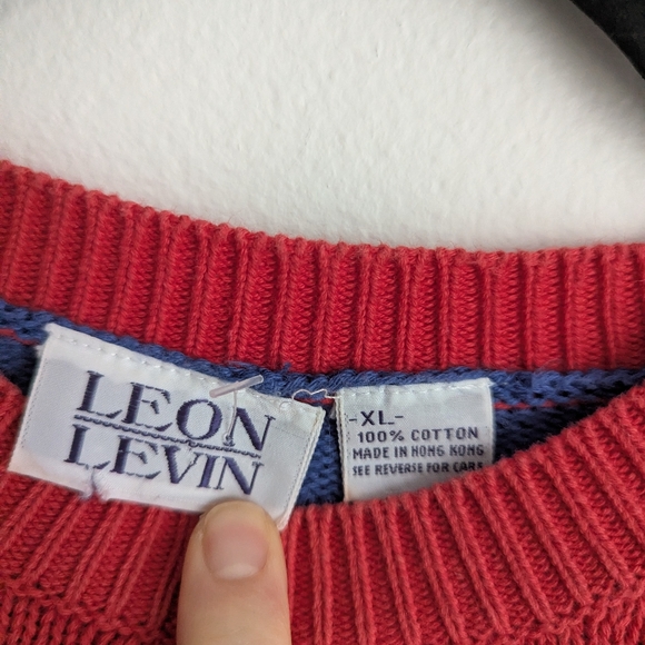 Vintage Leon Levin Novelty Golf Theme Knit Cotton Sweater XL Colorful - Picture 6 of 7